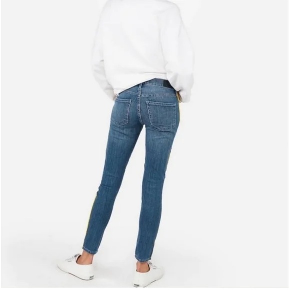 Express Blue Skinny Jeans with Yellow Stripe - Picture 2 of 9